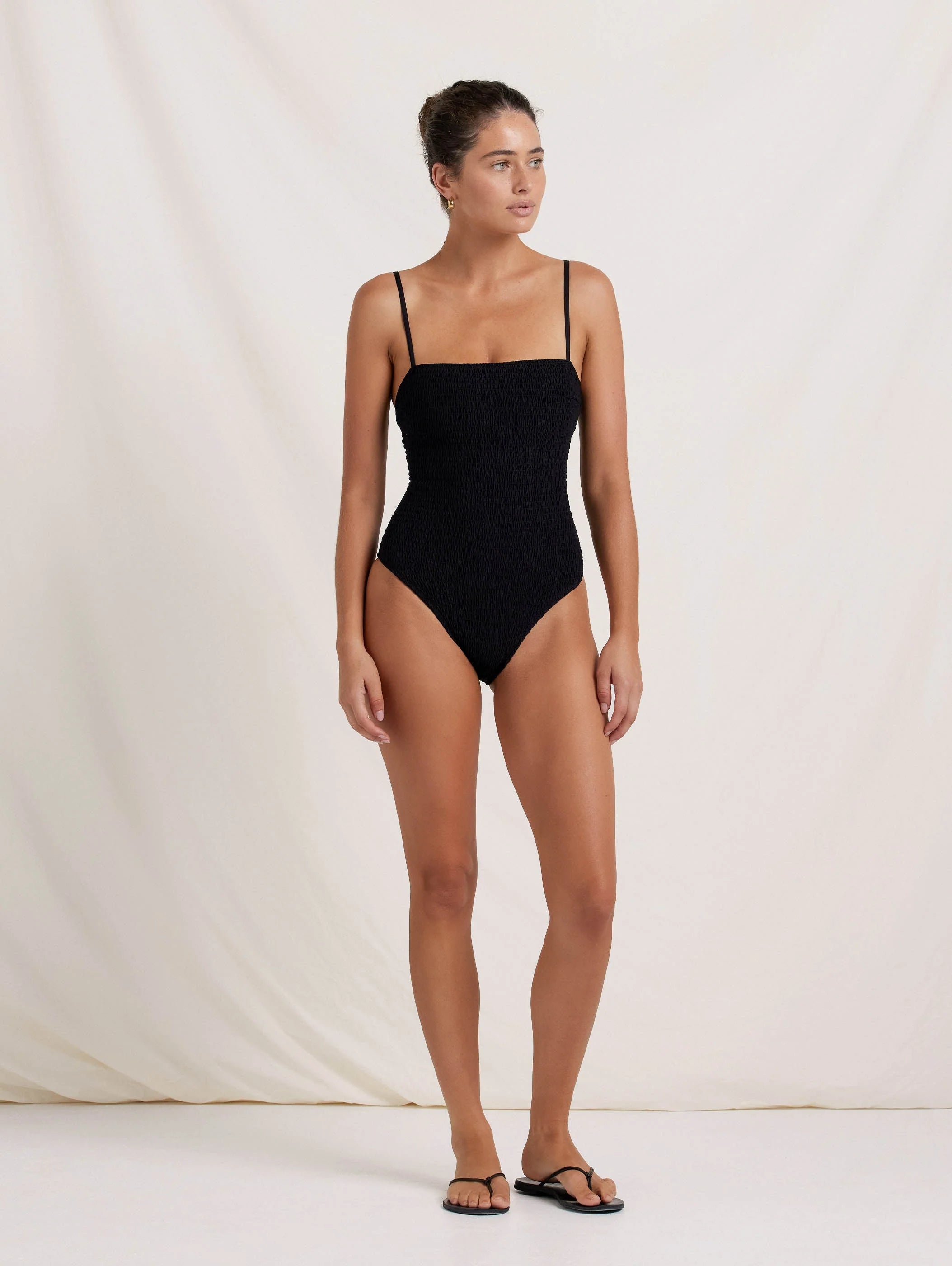 Shirred One Piece in Noir