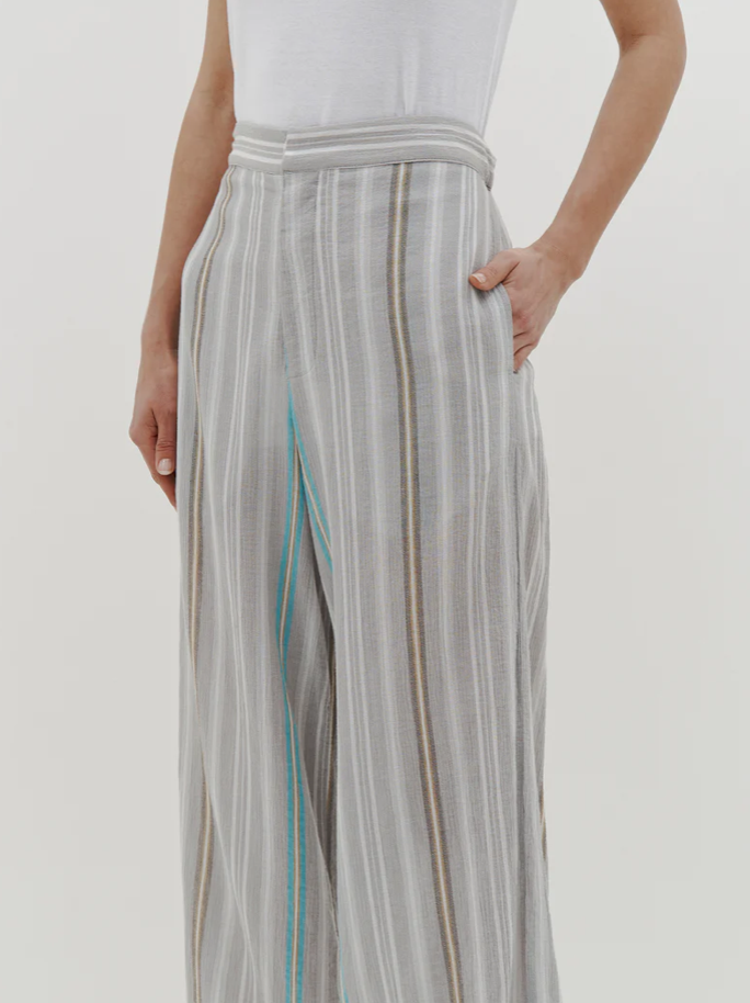 Stripe Gauze Wide Leg Pant